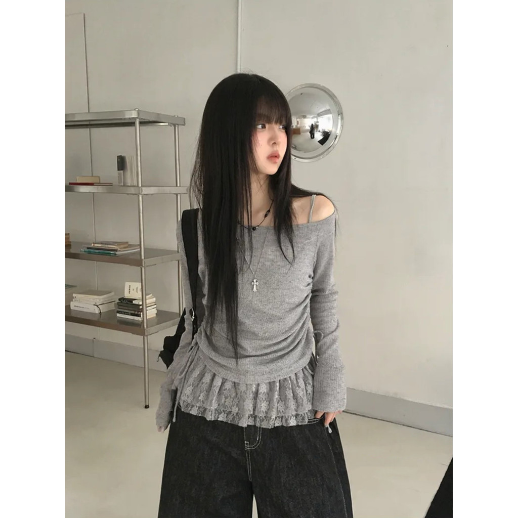 Bộ đồ hai mảnh ren xếp li Milyfashion Bowknot + Sling Pure Desire Long @ -