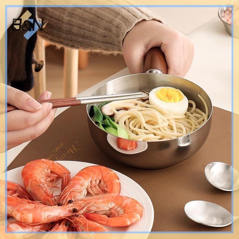 B & N Nồi một người Bát inox Tay cầm bằng gỗ óc chó Salad trái cây Bát sữa chua Dụng cụ nấu ăn sáng Nhà hàng nhà bếp.
