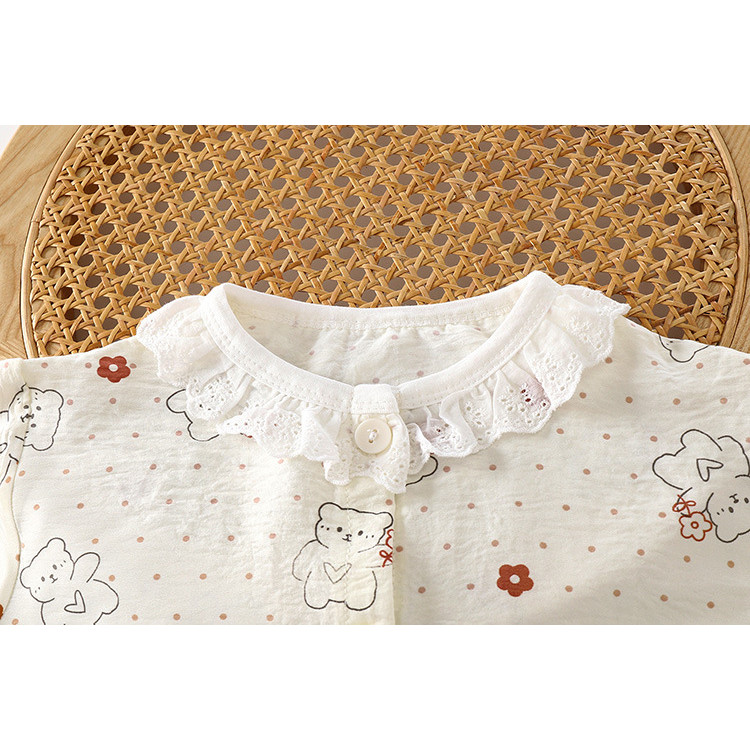 Bé Gái Mỏng Phong Cách Loungewear Phù Hợp Với Ren Crop Quần Bộ Đồ Ngủ Hai Mảnh Phù Hợp Với 80-160 Kích Thước IGO3