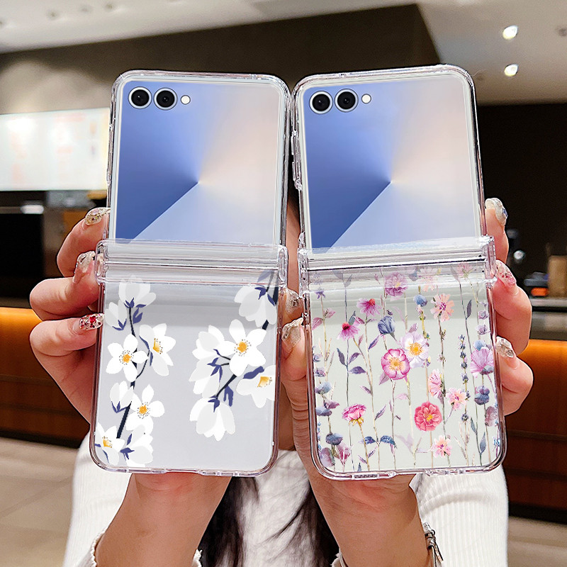 Hoa Họa Tiết Trong Suốt Ốp Lưng Điện Thoại Samsung Galaxy Z Flip 7 Flip 6 Flip 5 Flip 4 5G Full Bản Lề Cứng PC Gấp Bao Dành Cho Samsung Z Flip7 Flip6 Flip5 Flip4 Flip3
