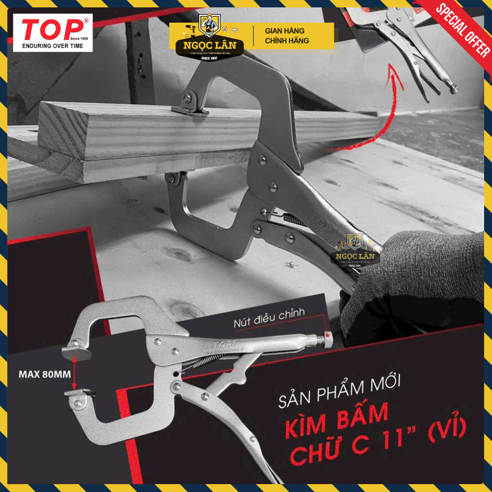 [Chính hãng TOP] Kìm bấm chữ C TOP 11 inch (275mm) kẹp cố định bề mặt, kẹp kim loại cao cấp