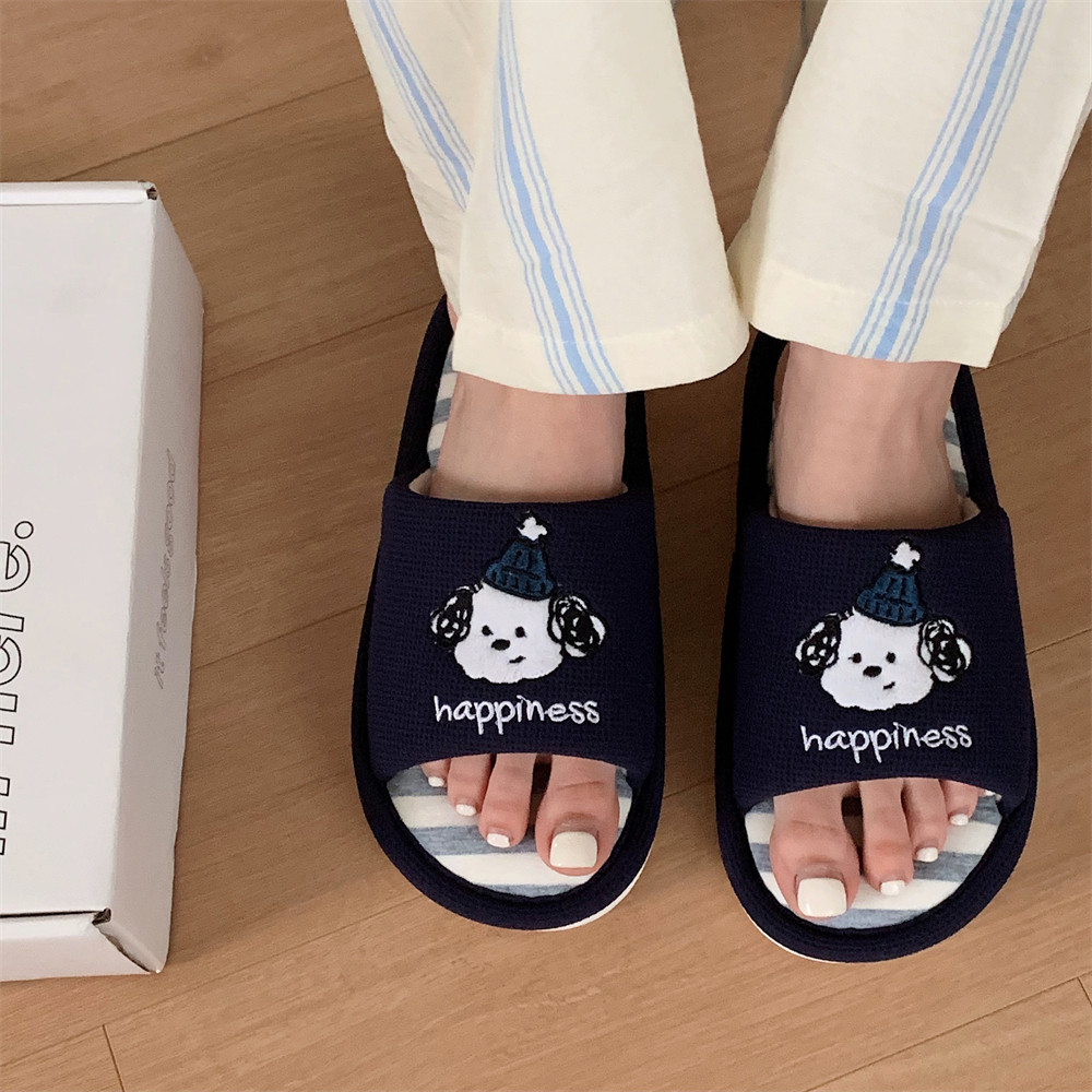 Dép vải lanh Cotton yên tĩnh Giày đế mềm Nhật Bản Fun Hat Puppy Dép bốn mùa Dép vải lanh đa năng Dép đi trong nhà Dép đi trong nhà thấm mồ hôi