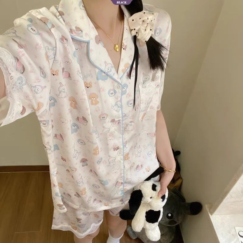 Ren Sweet Dog Áo Ngủ Bạc Hà Tay Ngắn, Phù Hợp Mùa Hè, Thời Trang INS