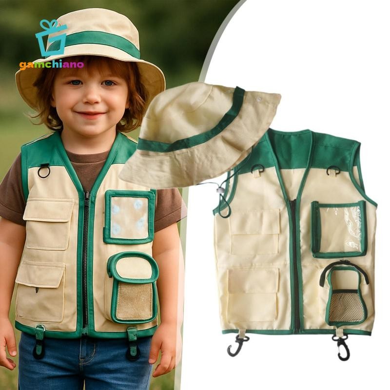 Gamchiano Trẻ Em Explorer Vest Và Mũ Hàng Hóa Áo Vest Và Mũ Cho Bé Trai Bé Gái Trẻ Em Trang Phục Cho Công Viên Ranger Cổ Sinh Vật Học Câu Cá Cắm Trại