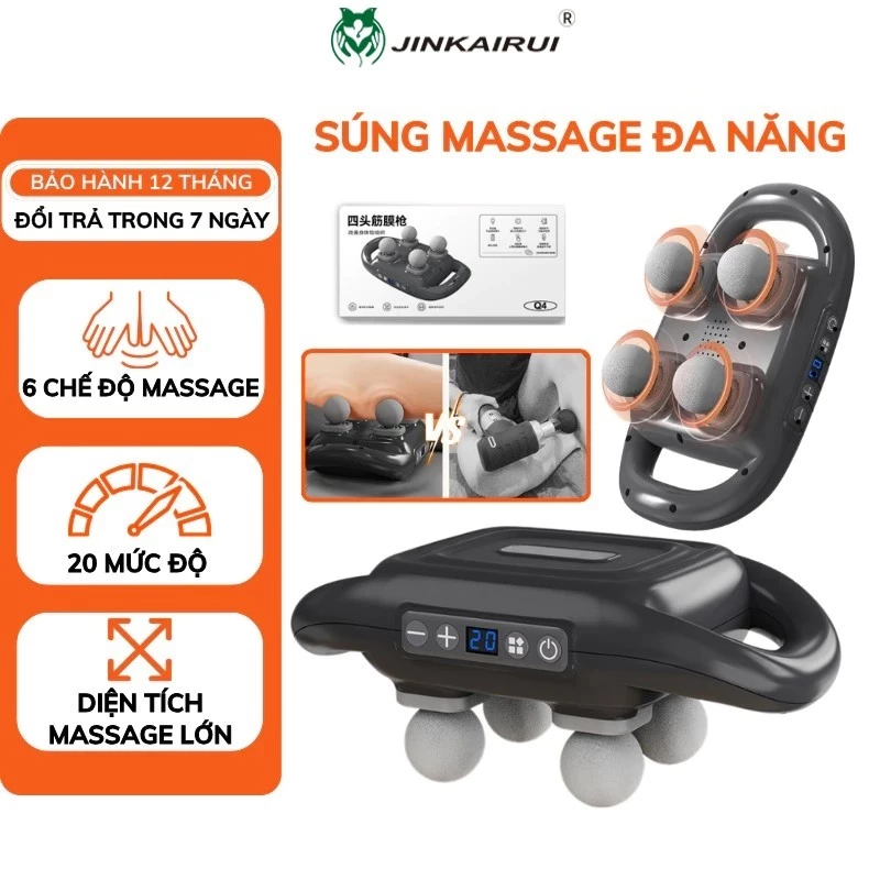 Jinkairui Súng Massage 4 đầu Fascia Gun chuyên nghiệp Rung Máy Massage Cầm Tay 4 Đầu Mát Xa Thư Giãn Cơ Thư giãn cơ mạnh — ảnh 1
