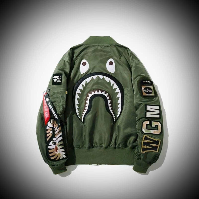 Áo Bomber Cá Mập Bape Xanh Rêu KCloset Áo Khoác Gió Dù 2 Lớp Dày Dặn Dáng Rộng Nam Nữ NA974