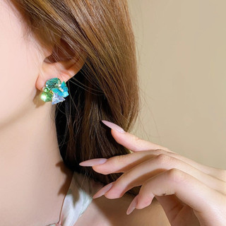 Vòng bông tai thủy tinh hình cánh bướm và hoa, ngọc trai thật - Phong cách ngày lễ sang trọng
