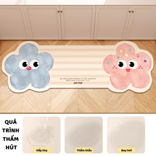 Bộ 2 Thảm Hoạt Hình Dễ Thương Siêu Thấm Hút Chất Liệu Tảo Cát Chống Trượt, Thảm Trải Sàn Nhà Bếp