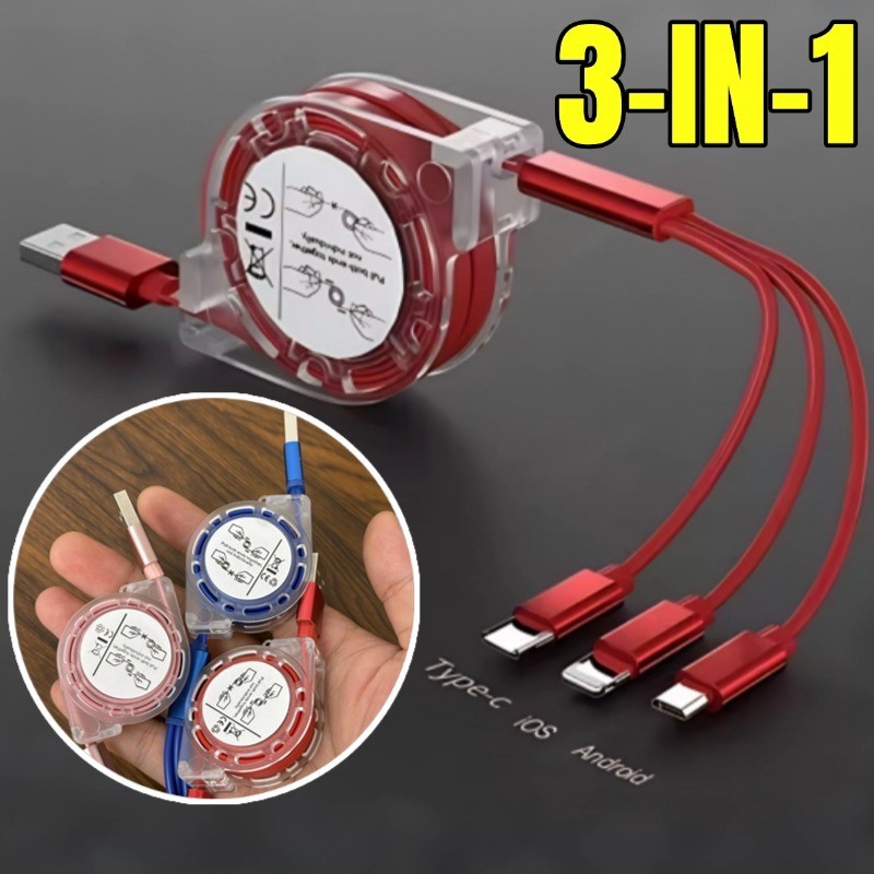Cáp sạc đa năng có thể thu vào - Cáp dữ liệu đa năng 3 trong 1 cổng - Cáp sạc USB sạc nhanh cho Ios Android Type C​