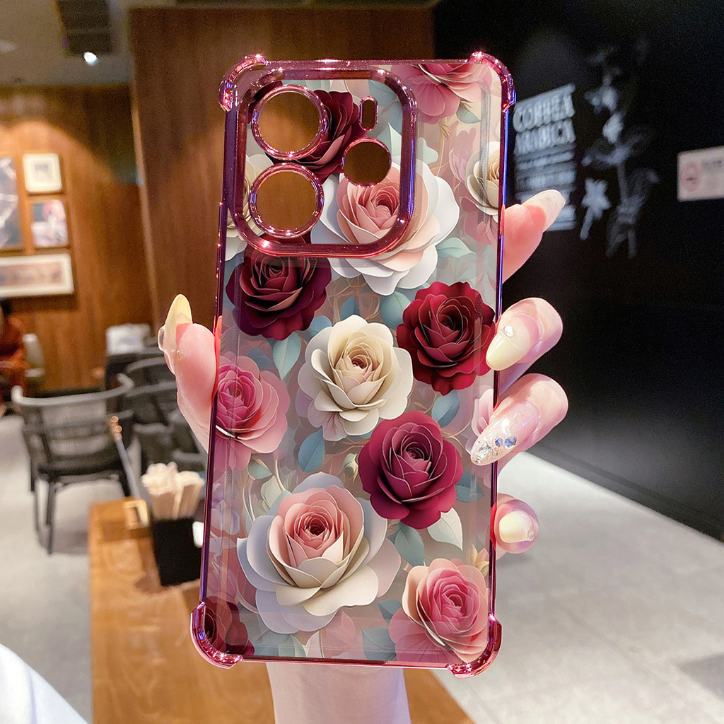 Dành Cho Xiaomi Redmi Note 14 13 Pro 5G 4G 12 13C 14C Vỏ Mạ Trong Suốt Hoa Mẫu Đơn Sang Trọng Chống Rơi