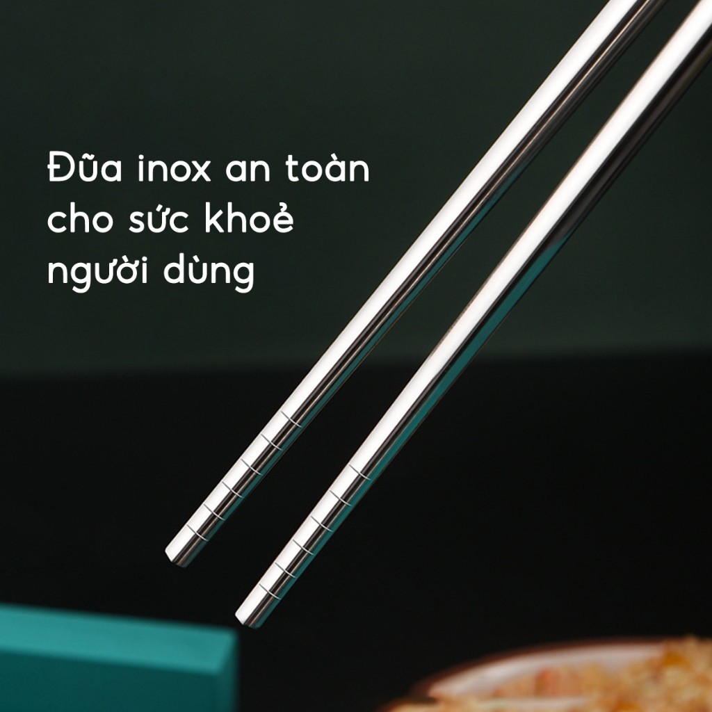 Đũa inox 304 kháng khuẩn chống ẩm mốc Vỉ 5 đôi đũa ăn cơm nấu ăn Nhật Bản chống trơn trượt