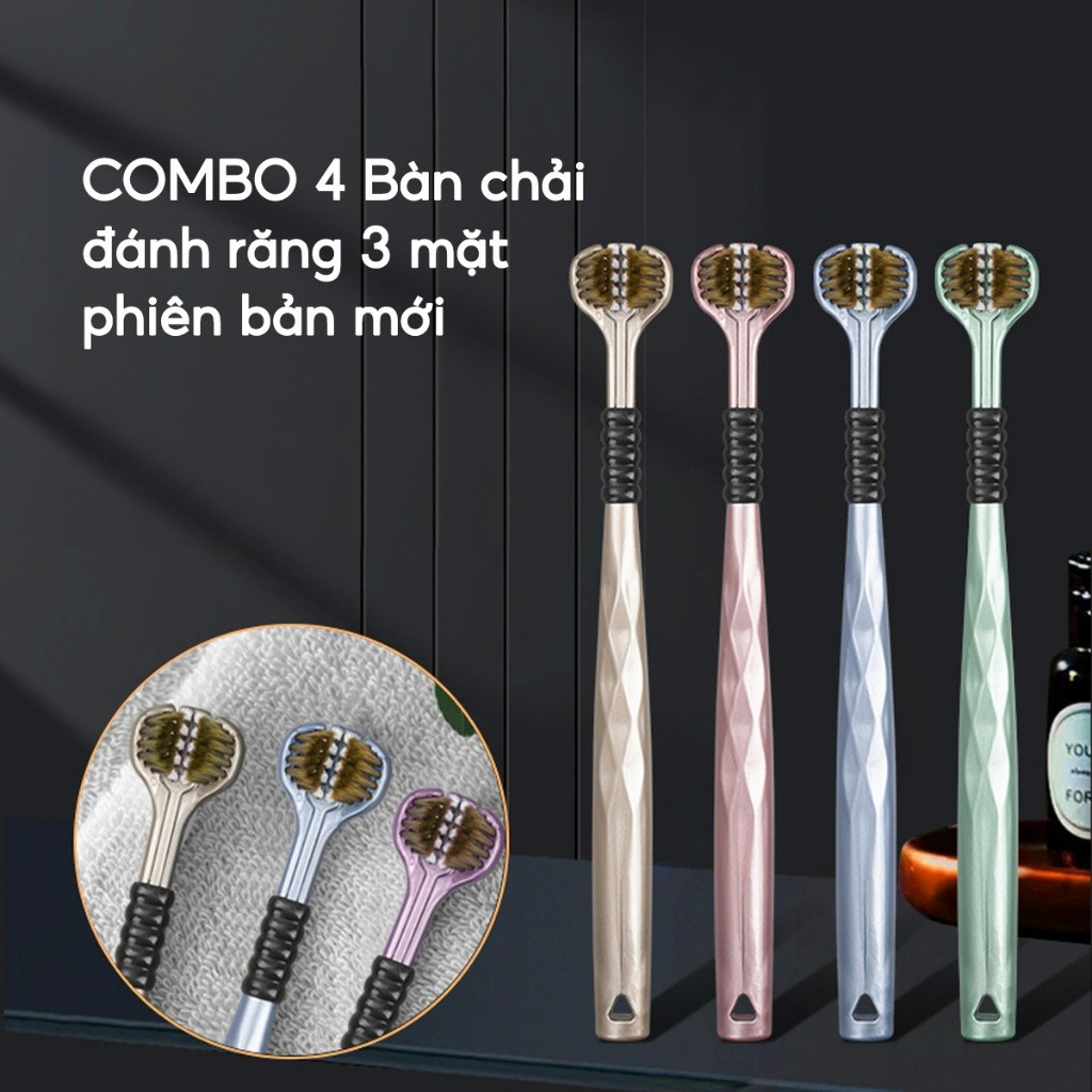 Hộp 4 Chiếc bàn chải đánh răng 3 Chiều Bàn chải chải êm ái Làm sạch sâu đánh sạch mảng bám