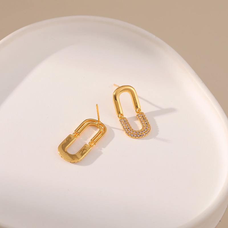 Bông tai hình chữ U mạ vàng đính đá Cubic Zirconia, trang sức tối giản hiện đại cho nữ đeo hàng ngày