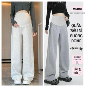 [Nỉ Ấm] Quần Bầu Nỉ 2Da Suông Rộng Hàng Koại Đẹp mặc Thu Đông có đáp đỡ bụng kèm chun khuy chỉnh size NI06