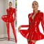 Treeling Shines Giả Da Đầm Nữ Kim Loại Đầm Bóng Xếp Ly Cao Su Đầm Dài Tay Câu Lạc Bộ Đảng Mini Dres