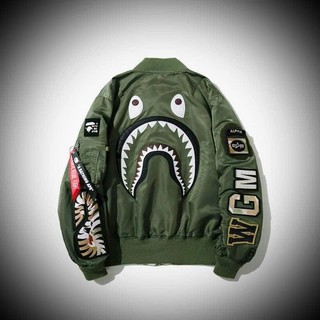 Áo Bomber Cá Mập Bape Xanh Rêu .(Double - Six) . Áo Khoác Gió Dù 2 Lớp Dày Dặn Dáng Rộng