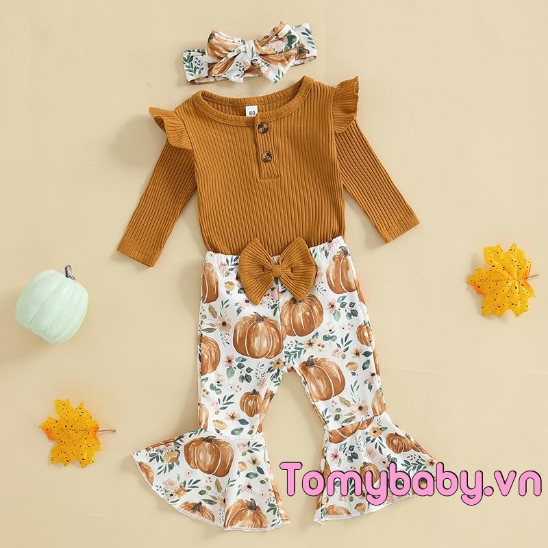 3 Bộ trang phục bé gái Áo liền quần dài tay + Đáy chuông bí ngô + Bộ băng đô