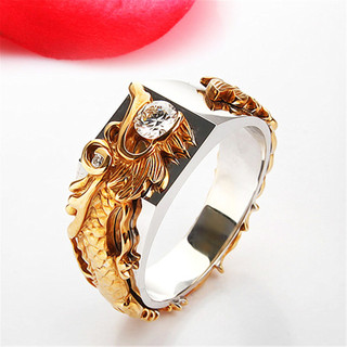 Nhẫn tách màu họa tiết rồng, đính kim cương vàng, kích thước 25.8mm