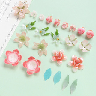 Mô Phỏng Hoa Đào Narcissus Nhựa Hoa Lá Xanh Chịu Nhiệt Phim DIY Handmade Trang Sức Bông Tai Kẹp Tóc Phụ Kiện Chất Liệu