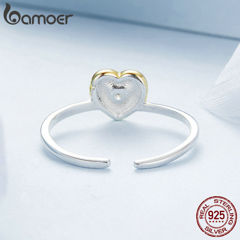 Bamoer 925 Sterling Sliver Nhẫn Có Thể Điều Chỉnh Trái Tim Khớp Trang Sức Thời Trang Quà Tặng Cho Nữ