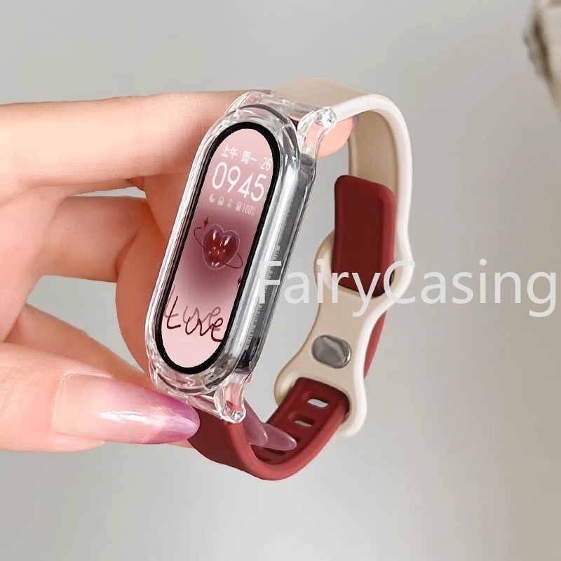 Dây đeo silicon + vỏ trong suốt cho Xiaomi Mi Band 10 9 8 7 6 5 4 3 Dây đeo cổ tay thay thế Vòng đeo tay có thể điều chỉnh Correa