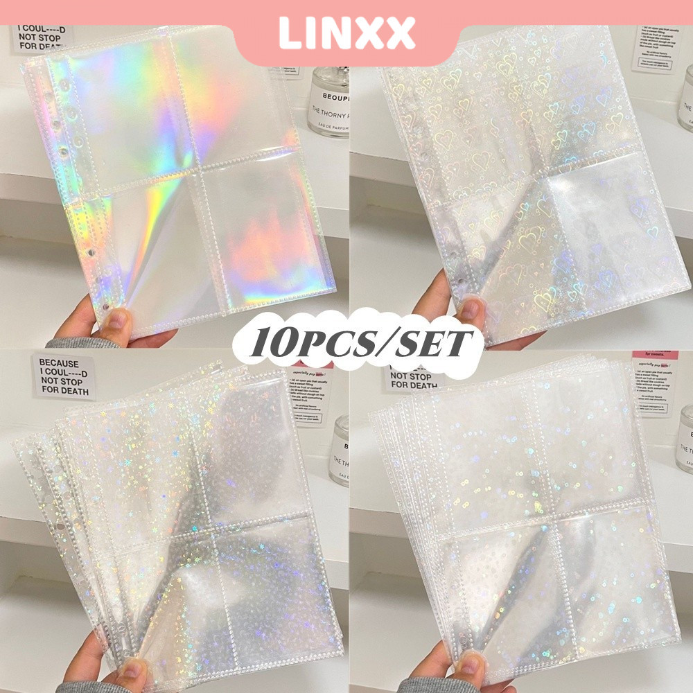 Linxx 10 Cái / bộ Chất Kết Dính Laser A5 Bên Trong Trang Trái Tim / Hoa / Ngôi Sao Photocard Tay Album Nạp Lại Trang 4 Lưới Lomo Bộ Sưu Tập Thẻ Lưu Trữ