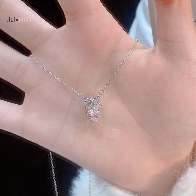 Julyhot Pha Lê Zircon Nơ Trái Tim Mặt Dây Chuyền Vòng Cổ Trái Tim Hồng Nữ Cô Gái Thời Trang Thanh Lịch Xương Đòn Dây Chuyền Dành Cho Nữ Trang Sức Massivedeals
