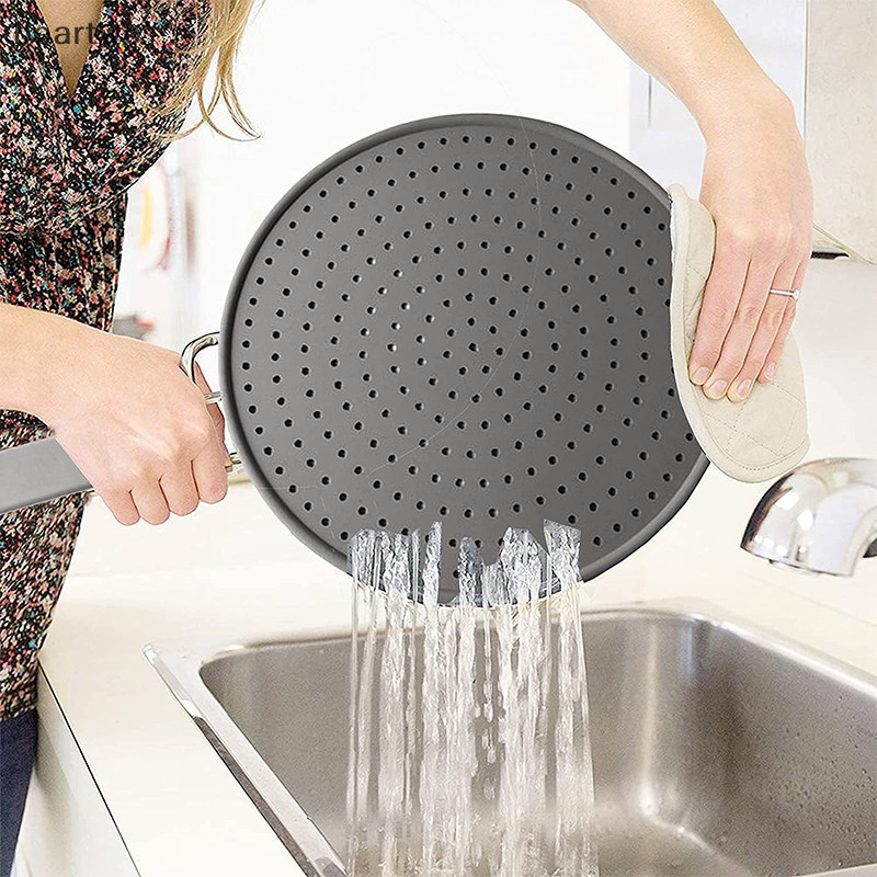 < Beartwo > Màn hình mạ silicon có tay cầm Dầu chịu nhiệt Splash Guard Drain Board Cover Kitchen Frying Pan Nắp Dụng cụ nấu ăn Đẹp