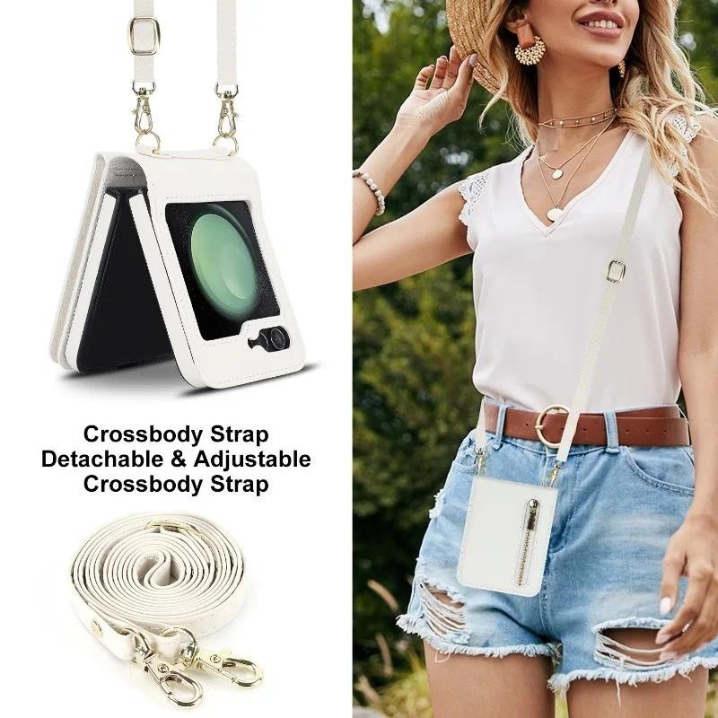 Ví dây kéo đeo chéo có ngăn đựng thẻ Vỏ điện thoại cho Samsung Galaxy Z Flip 6 5 4 3 Flip6 Flip5 Flip4 Flip3 5G Bao da