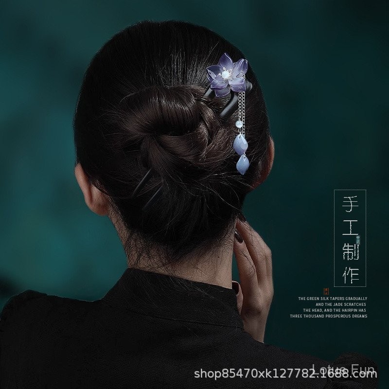 Kẹp tóc gỗ đàn hương phong cách cổ điển siêu tiên nữ, sườn xám tua rua cao cấp hiện đại đơn giản, phụ kiện tóc Hanfu