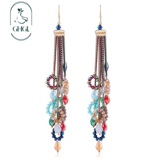 G GHGl Hàng Sẵn Có Nguyên Bản Hàn Quốc Retro Hợp Thời Trang Bohemian Pha Lê Tua Rua Bông Tai Bạc 925 Tính Khí Nữ Phong Cách Dài Bông Tai Độc Đáo
