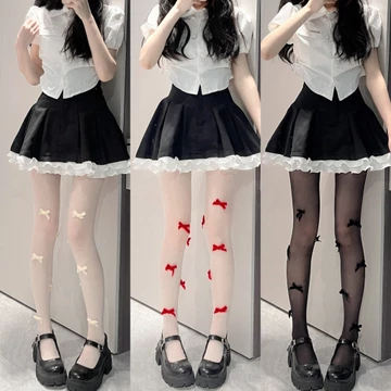 Jk Gothic Phong Cách Hồng Nhung Nơ Thêu Ngọc Trai Quần Quần Tất Nữ Quần Ngọt Ngào Bé