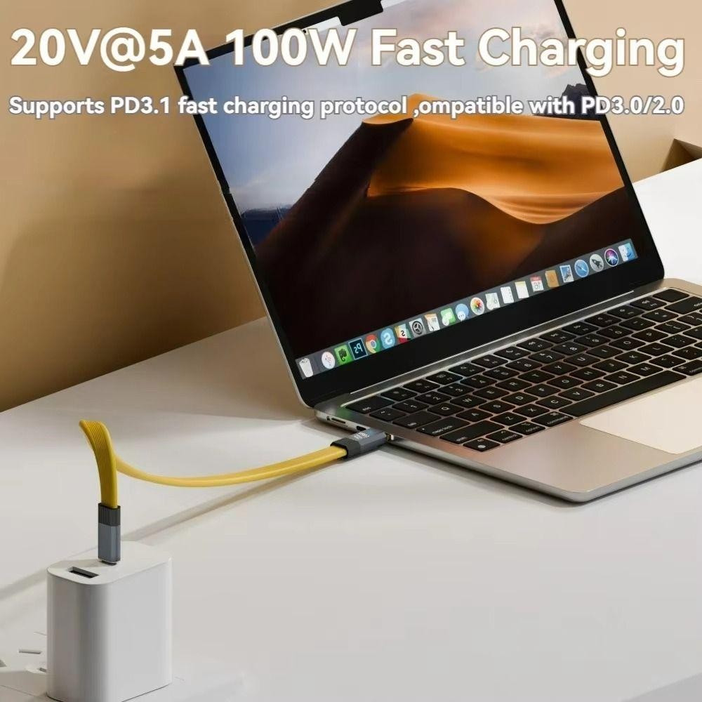 Cáp YRBWD USB 3.2 Type-C, Dây sạc nhanh USB-C phẳng 8K @ 60Hz, Chip Emark chuyên nghiệp 20 / 50 / 80cm 20Gbps Dây OTG cho điện thoại di động 15 Max