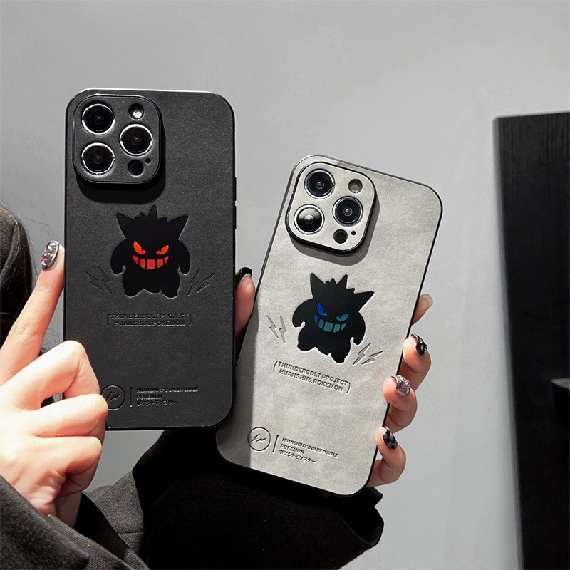 Ốp lưng Laser Pokémon Gengar cho IPhone 15 ProMax 16 14 Pro 13 12 11 X XR XS MAX 7Plus 8Plus Matte Soft viền hai màu Vỏ da chống sốc