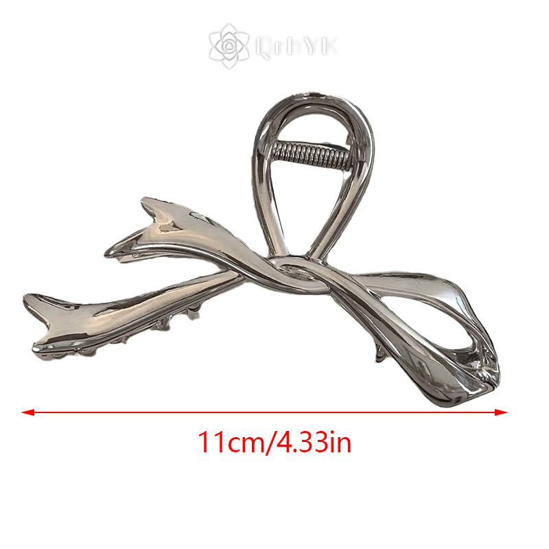 Qrhyk 2023 Móng Vuốt Kim Loại Nơ Kẹp Thắt Nút Kim Loại Bạc Kẹp Tóc Chất Lượng Cao Đa Năng Lưng Thìa Trang Trí Tóc Mũ Mới