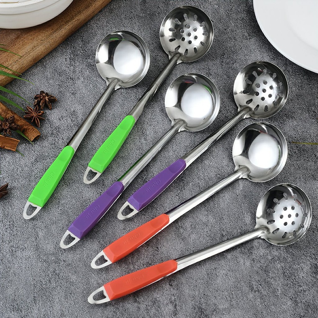 Vợt múc Topping trân châu, vợt múc lẩu inox cán đỏ siêu bền, siêu tiện lợi FE123