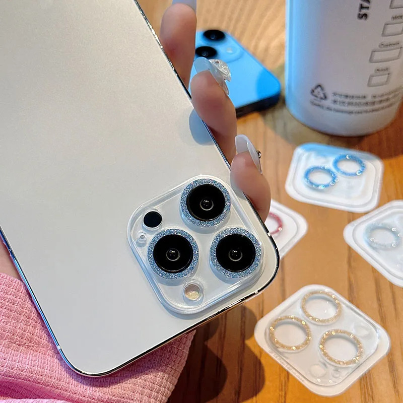 Iphone16 16Pro 16ProMax 16Plus 15Pro 14Pro Sang Trọng Lấp Lánh Ống Kính Máy Ảnh Kính Cường Lực Cho iPhone 16 15 14 13 12 11 Pro Max Plus Mini Chống Trầy Xước Bảo Vệ Ống Kính Chống Sốc