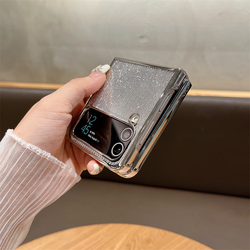 Ốp điện thoại lấp lánh mạ điện sang trọng Samsung Galaxy Z Flip 6 Flip 5 Flip 4 Flip 3 5G Vỏ bảo vệ mặt sau cứng chống sốc mỏng trong suốt