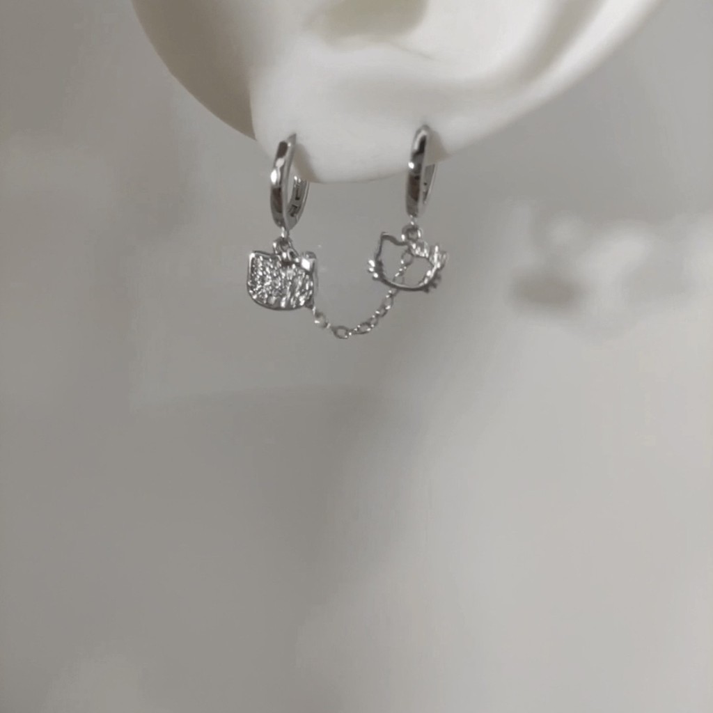 Bông tai xỏ đôi mèo Hello Kitty bạc s925 Bông Tai Xỏ Khuyên Tai học sinh xinh xắn ngọt ngào đáng yêu dành cho nữ Bông tai đơn giản