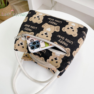 [Lostcorner] Túi đựng đồ ăn trưa hình gấu hoạt hình thời trang dành cho nữ Túi Tote sức chứa lớn Túi đựng đồ dã ngoại Túi đựng đồ ăn văn phòng ngoài trời di động [Mới]