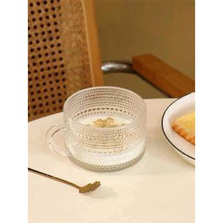 Set 2 cốc thuỷ tinh 450ml có quai hoạ tiết hoa cúc đồng xu sang trọng, dễ thương