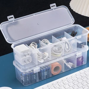 Hộp 5 ngăn lưu trữ cáp sạc, tai nghe đựng đồ lặt vặt trong suốt có nắp đậy chống bụi cứng cáp 28.5x7.5x7cm
