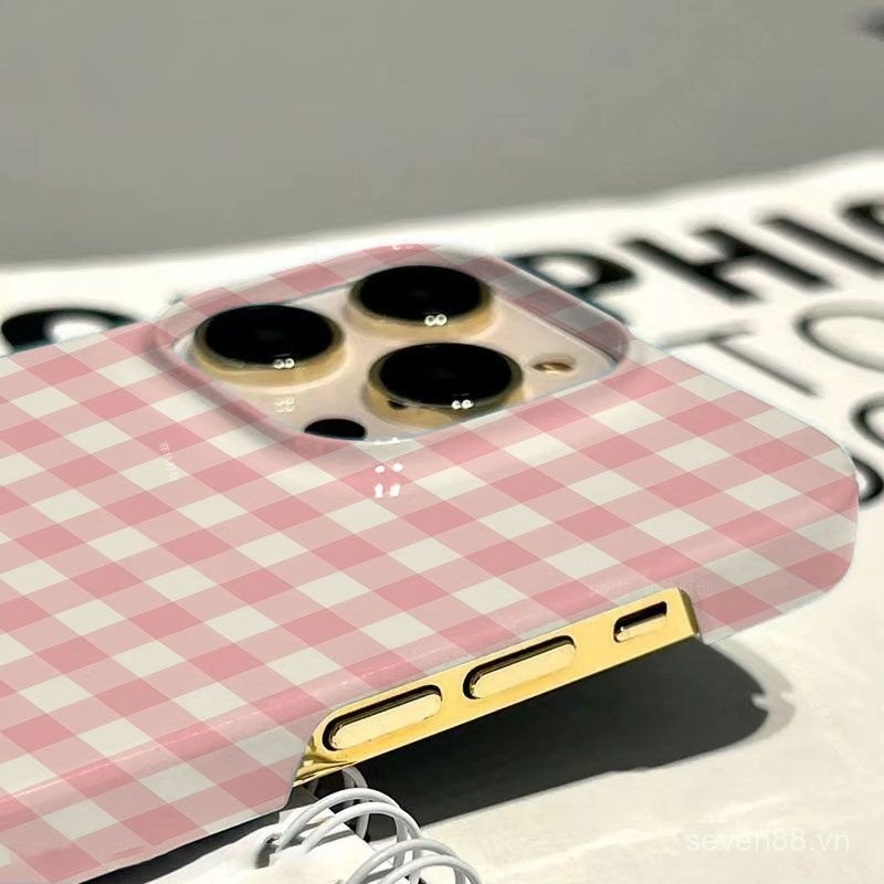 Ốp điện thoại Ốp cứng dùng cho iPhone kẻ caro 16/15ProMax/14 đơn giản 13/12/11Pro Ốp bảo vệ toàn bộ lỗ lớn chống rơi HMGR 7/8Plus