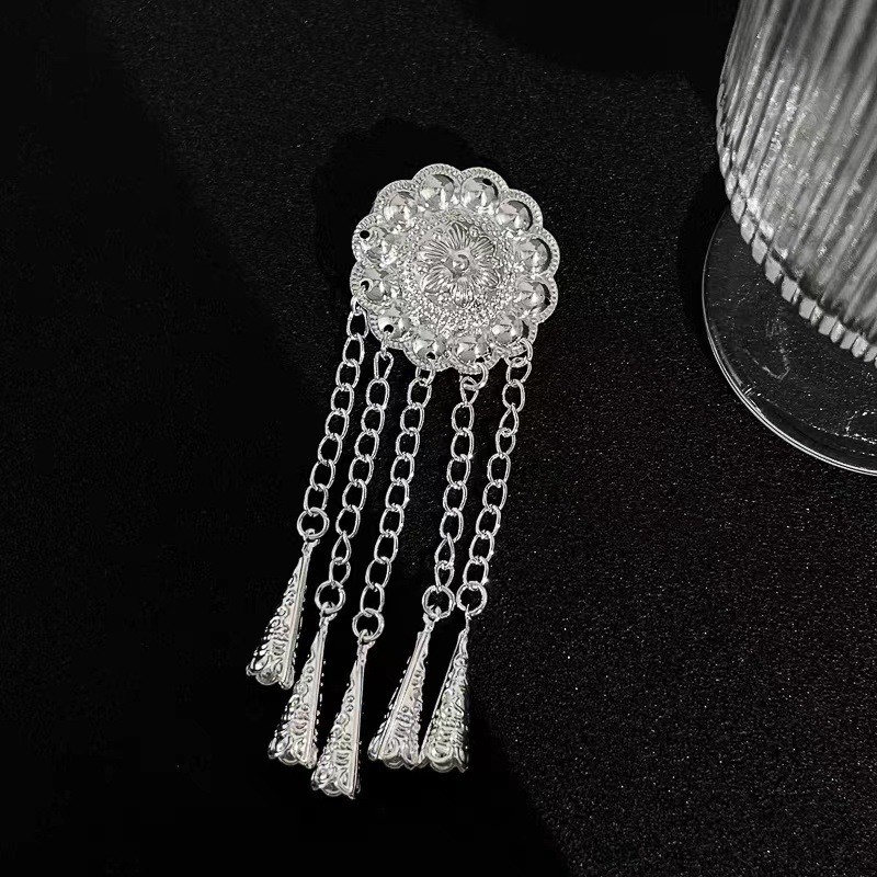 Mauropoli [Sẵn Sàng] Kẹp Tóc Tua Rua Bạc Miao Mũ Đội Đầu Phong Cách Trung Hoa Mới Kẹp Bên Phong Cách Mới