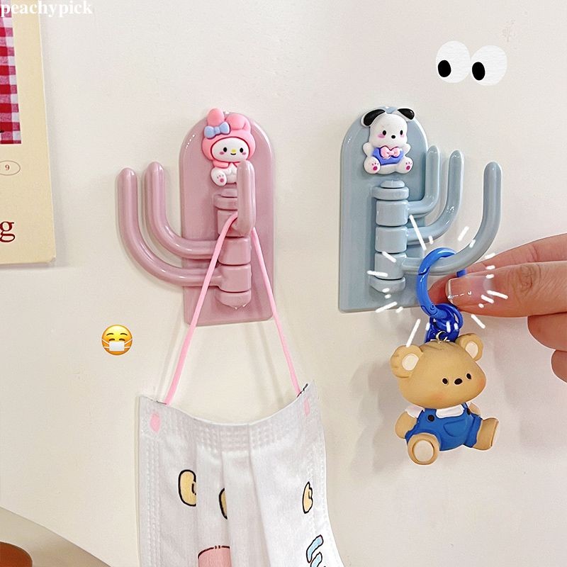 🍑peach🍑 Móc hoạt hình sáng tạo của học sinh Không để lại dấu vết Móc Treo Không Đục Lỗ 3 móc hãng Móc phim hoạt hình