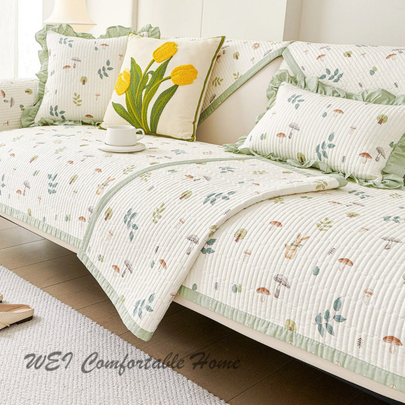 Đệm sofa cotton tinh khiết tươi mới phong cách Hàn Quốc đệm sofa vải thông dụng bốn mùa Bọc Sofa chống trượt Khăn sofa 100% cotton
