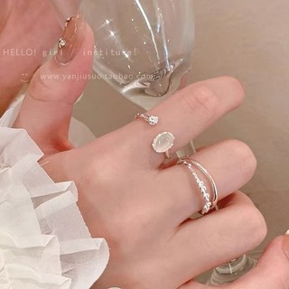 Nhẫn Moonstone dành cho nữ Nhẫn ngón trỏ mở có thể điều chỉnh sang trọng nhẹ nhàng