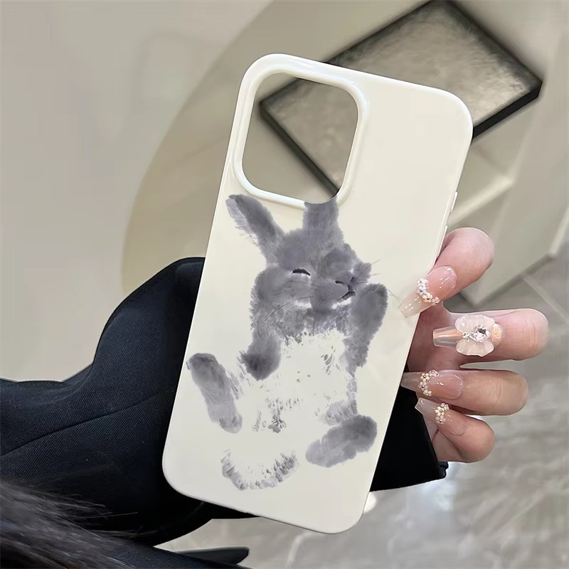Mực Và Rửa Tranh Thỏ Thiết Kế Nghệ Thuật Ốp Lưng Điện Thoại Cho iPhone 16 15 Pro Max 11 12 13 14 Pro Plus 16E Silicon Mềm Chống Sốc Bảo Vệ