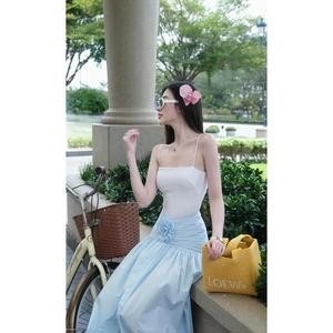 Set áo 2 dây mix chân váy xếp ly có bán lẻ chân váy cực xinh dành cho nữ mặc đi biển màu nhã nhặn - Baotrang.clothes