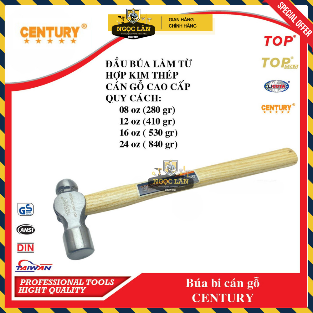 Búa bi cán gỗ USA 8-12-16-24Oz CENTURY LU-BBI-08
